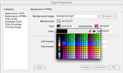 Page Properties Appearance window